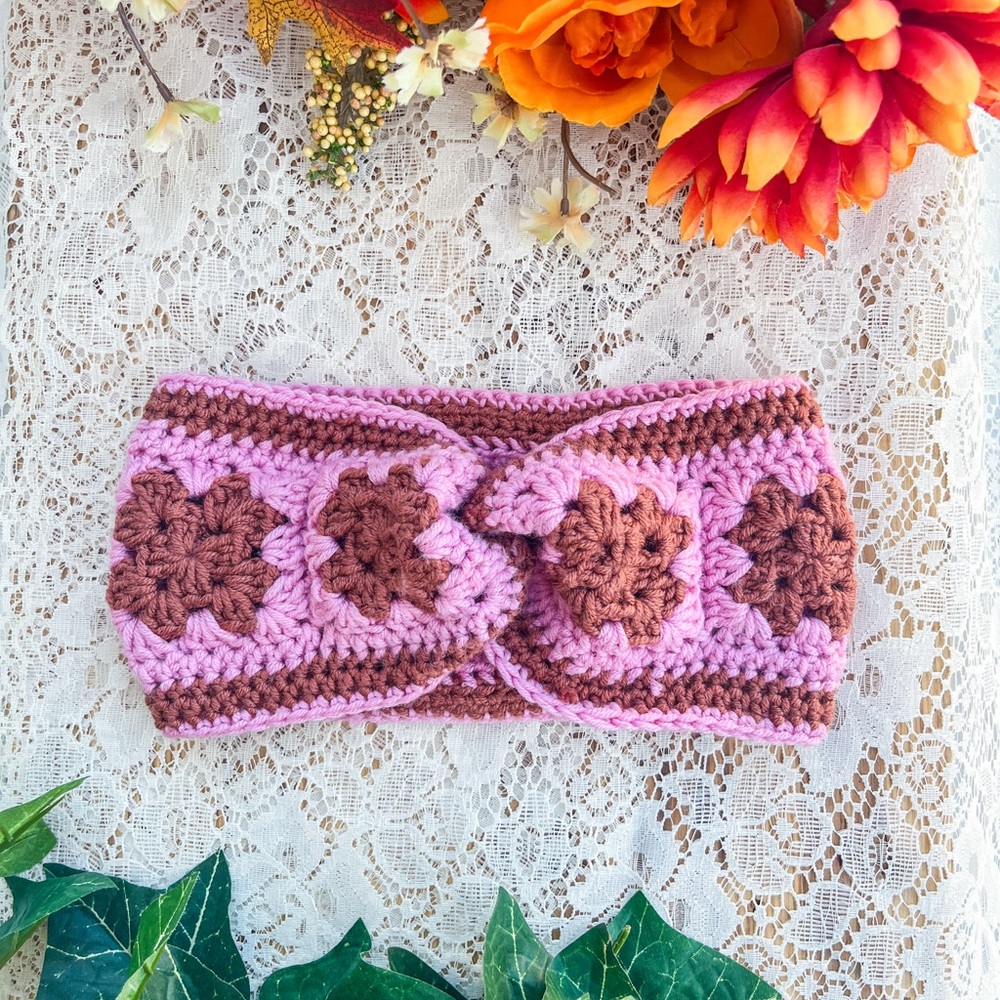 Cottagecore Crochet Granny Square Twisted Headband